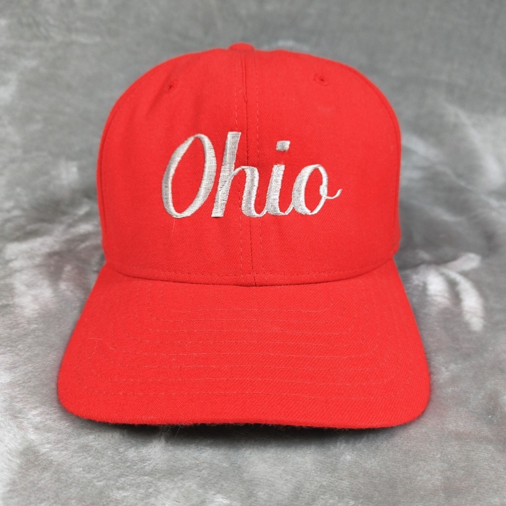 Vintage Ohio Hat Cap Red Script New Era Snapback Made In USA 80s 90s Embroidered